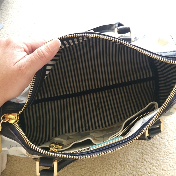 L.A.M.B. Bowling bag Blue and Cream Geometric Satchel with Navy Accents - Picture 3 of 12